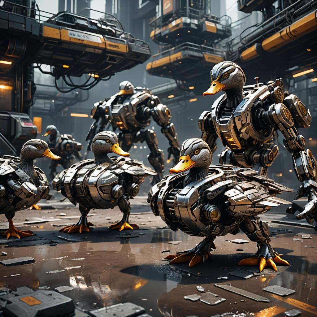 Futuristic Sci-Fi Ducks with Intricate Mech Details