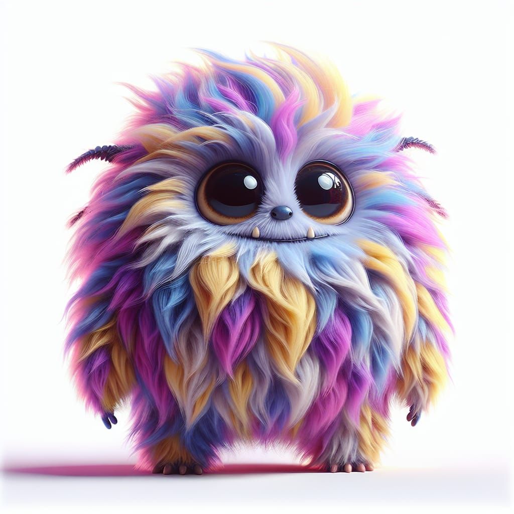 A Disney Pixar style 3D adorable and extra fluffy monster wi...