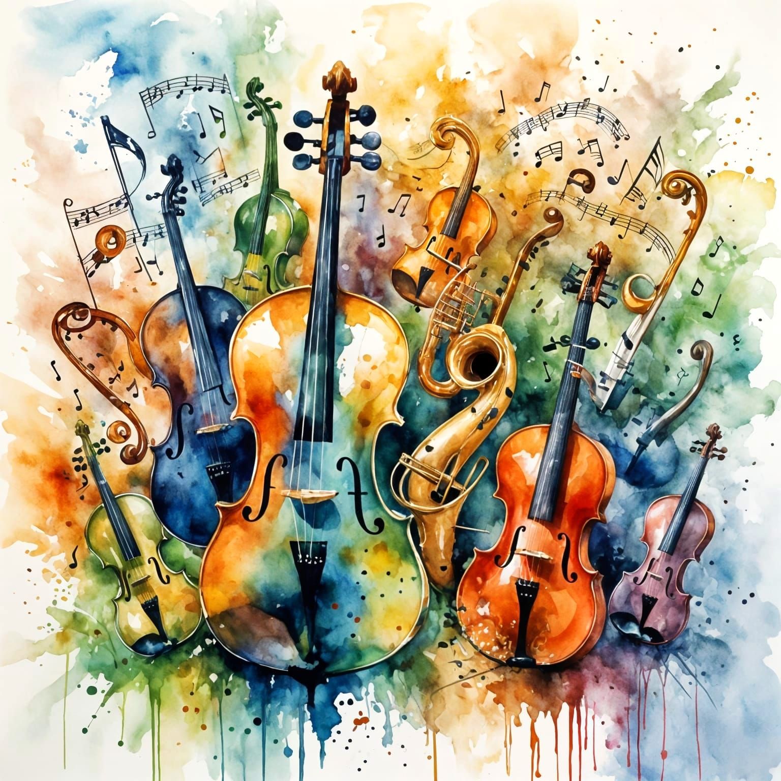 Watercolor Symphony of Musical Notes