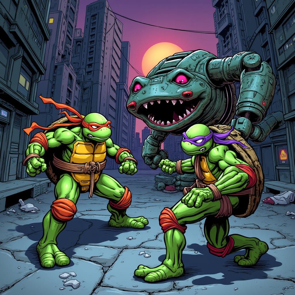 TMNT vs Cyberfrog in Comic Book Style