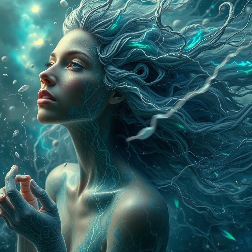 Ethereal Lightning Being in Cyberpunk Storm