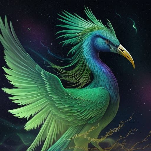 Ethereal Green Avian in Celestial Attire