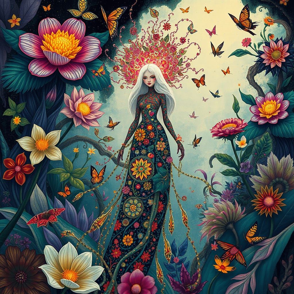 Serene Goddess in Vibrant Fantasy Realm