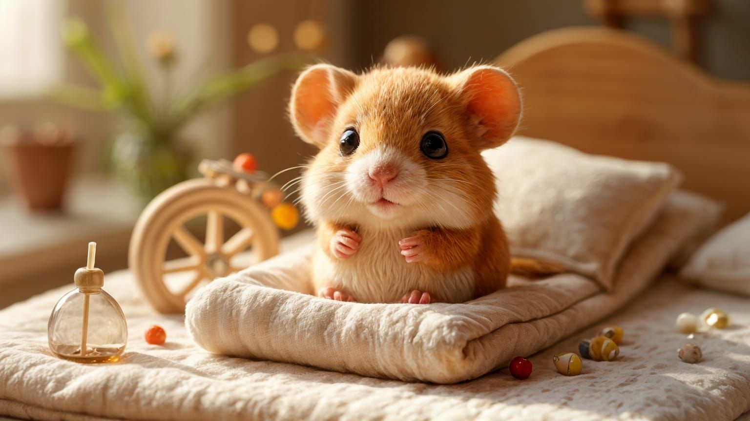 Charismatic Miniature Hamster Sculpture in a Cozy Bedroom Se...