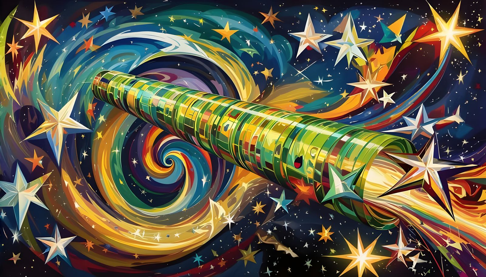 Sleek Rainbow Cylinder with Impasto Oil Paint Vortex