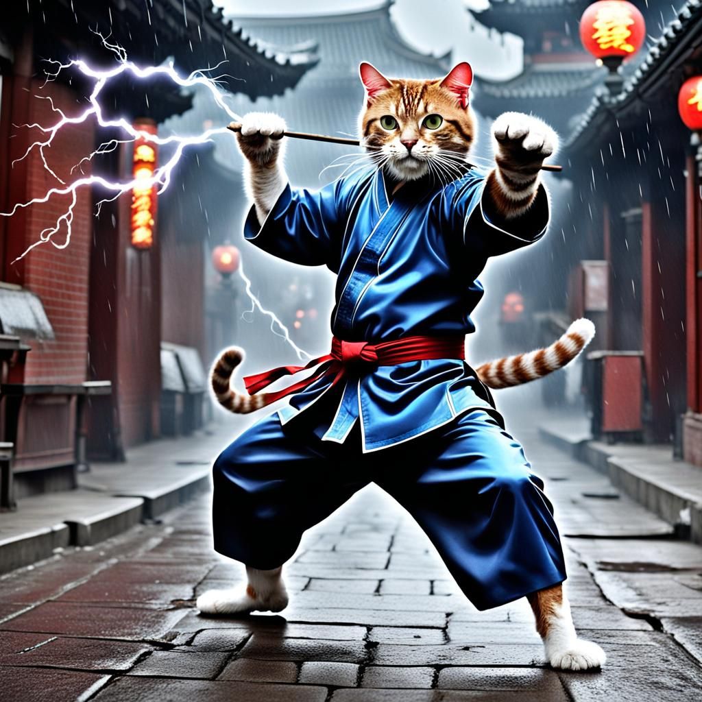 Kung Fu Cats in an Energetic Fight