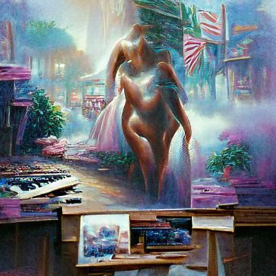 Ethereal Nude Woman: Oil Painting in Synthwave Style