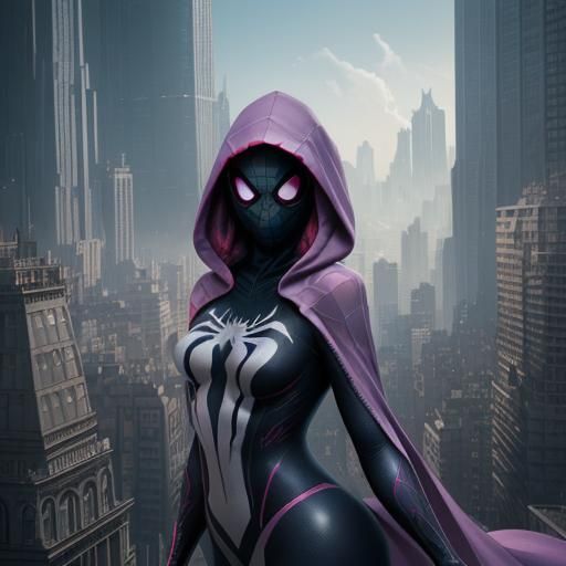 Spider-Gwen as Colossal Giant Woman in City