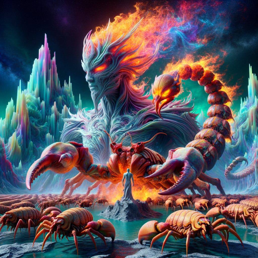 Psychedelic Sci-Fi Fusion Creature on Glacier Sphinx