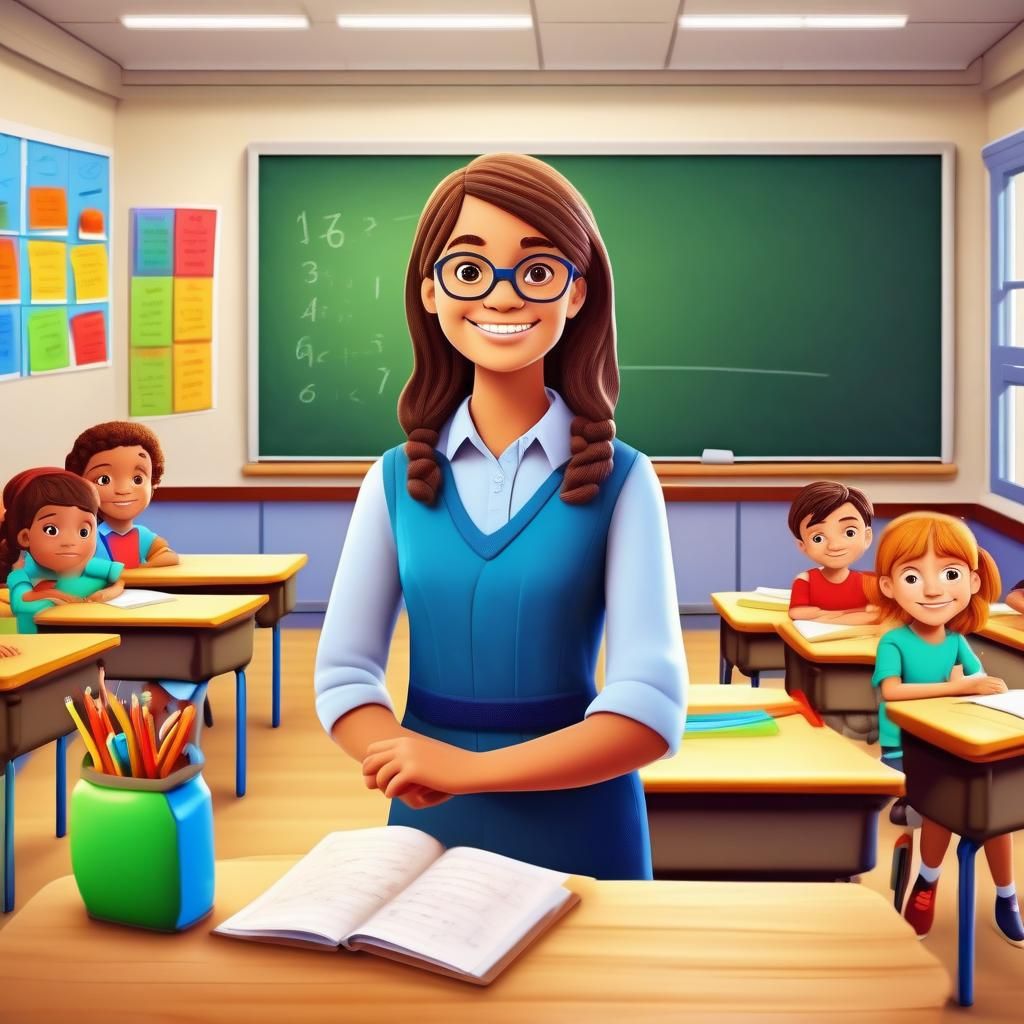 Female Teacher with Students in Classroom Photo