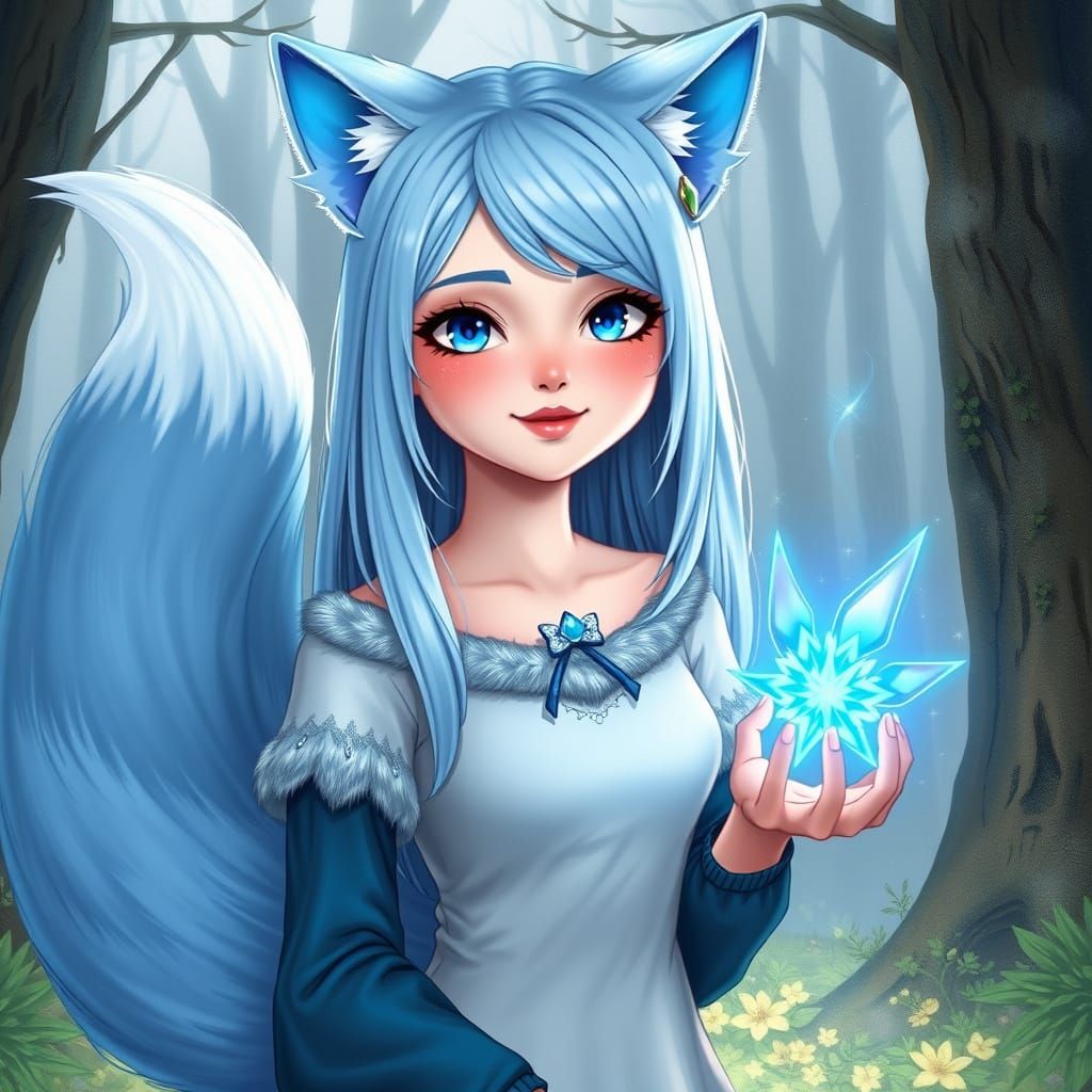 Enchanted Forest Spirit in Pastel Blue and Grey