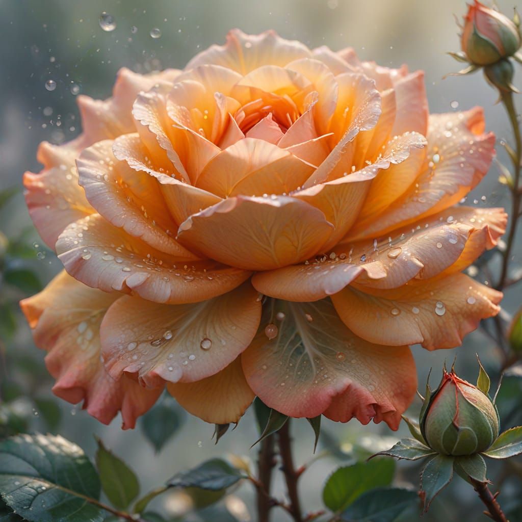 Ethereal Orange Tea-Rose Blossom in Soft Mist