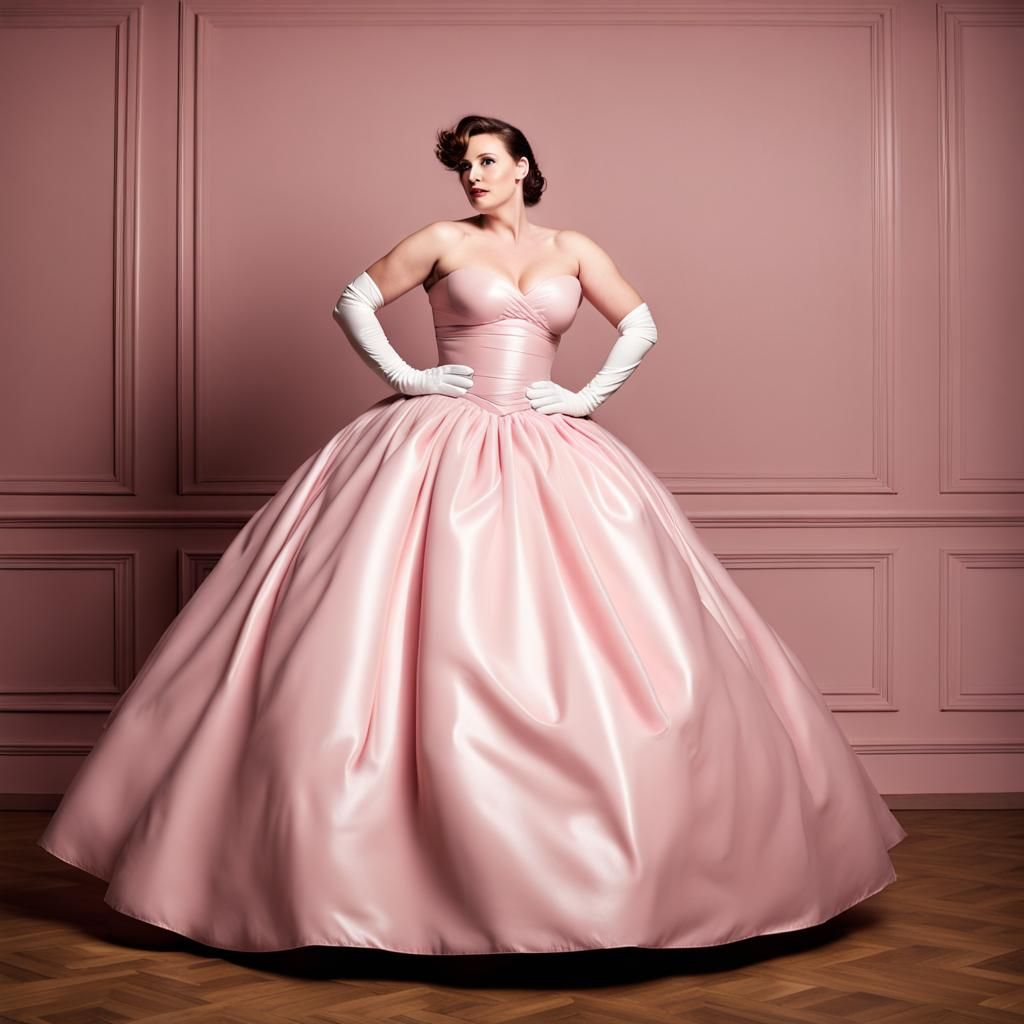 Elegant Woman in a Pink Rubber Ballgown