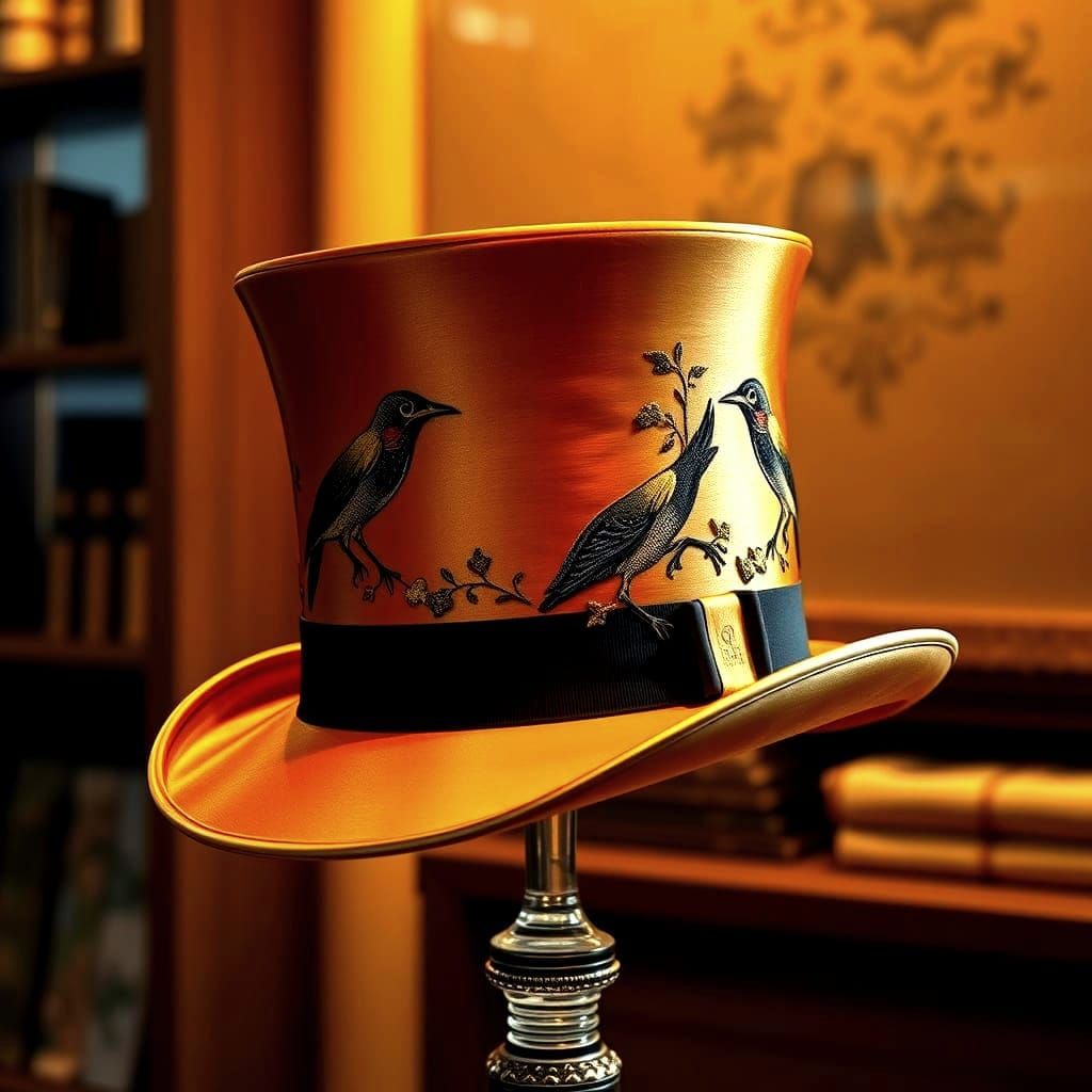 Embroidered Silk Top Hat on Display, Still Life Style