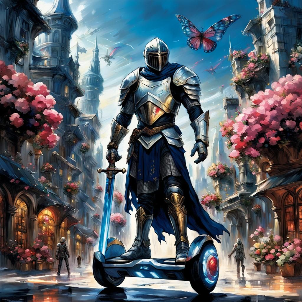 Knight Races Hoverboard Through Futuristic City