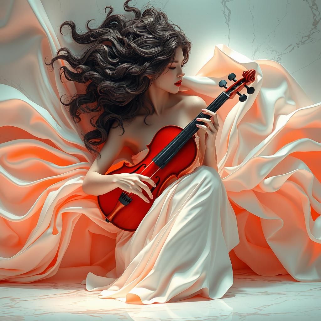 Ethereal Woman with Violin: Surreal 3D Anime Art