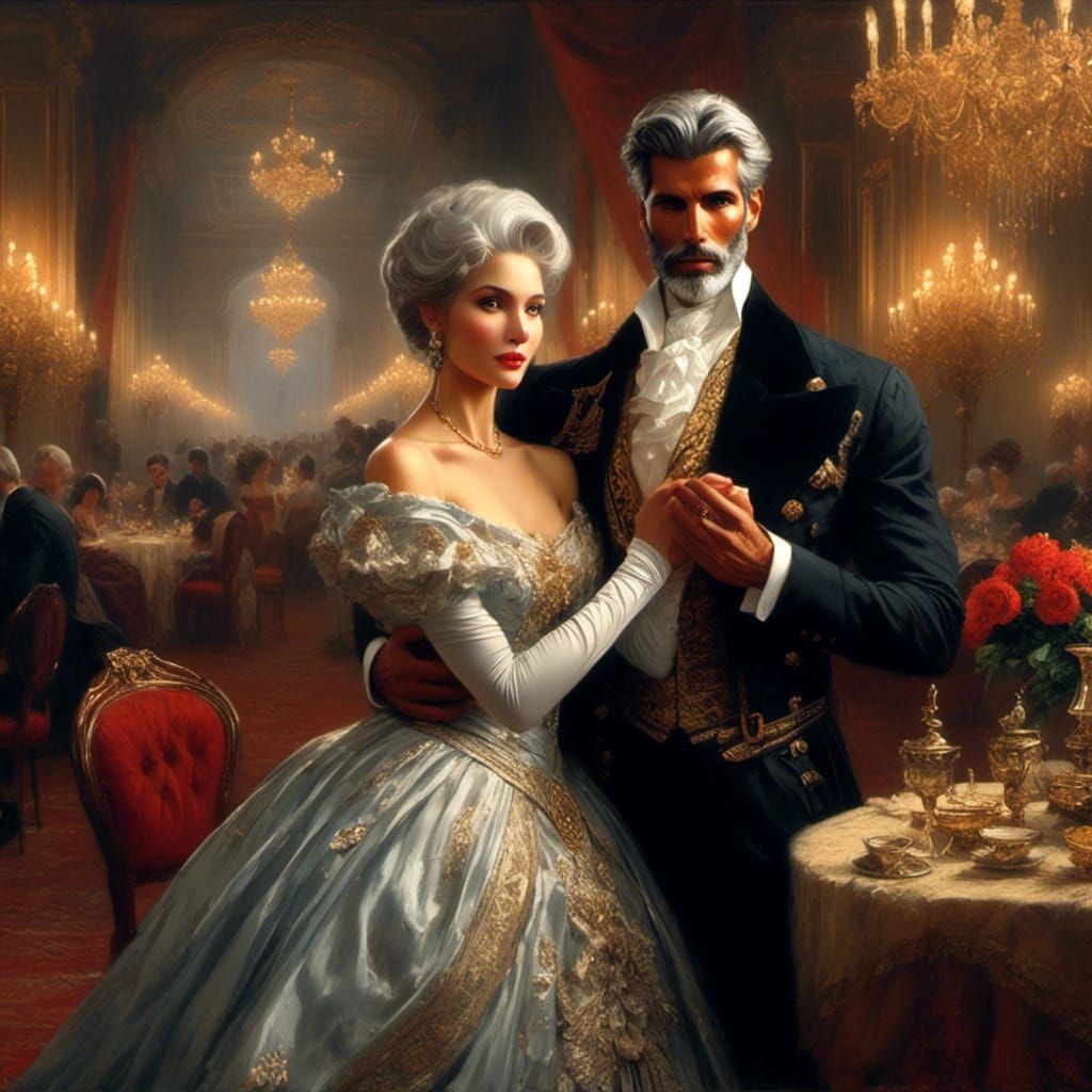 Elegant Couple Waltz: A Romance Novel Portrait
