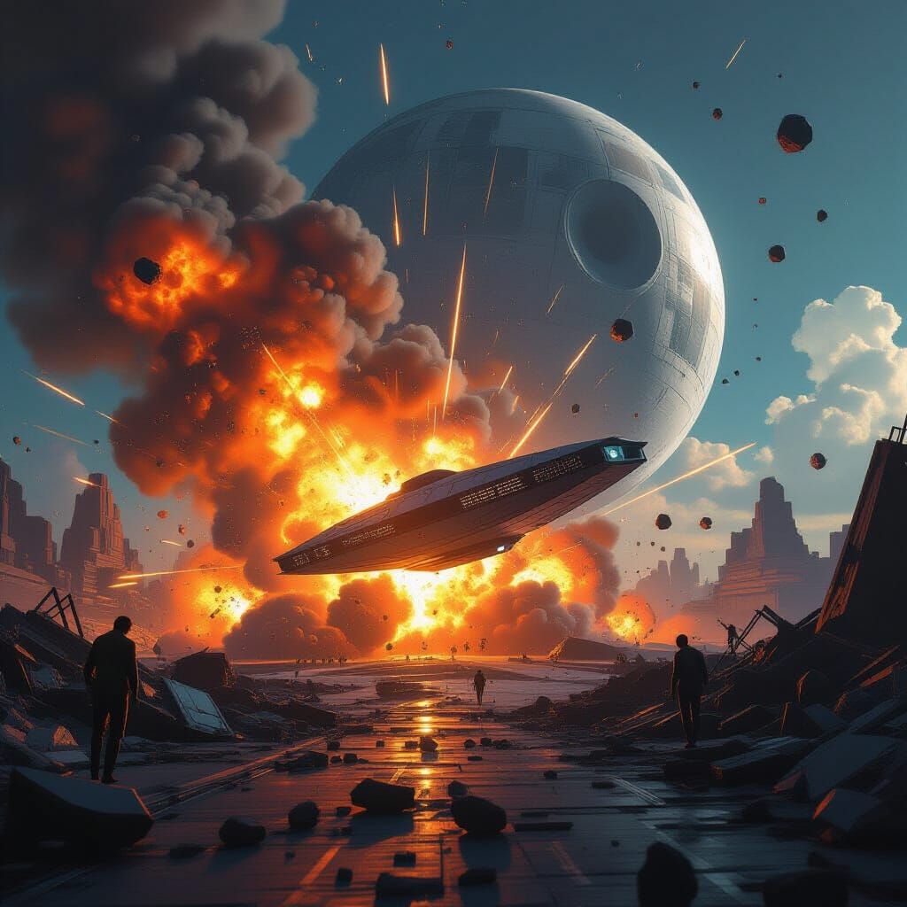 Catastrophic Alderaan Explosion in Retro-Futuristic Style