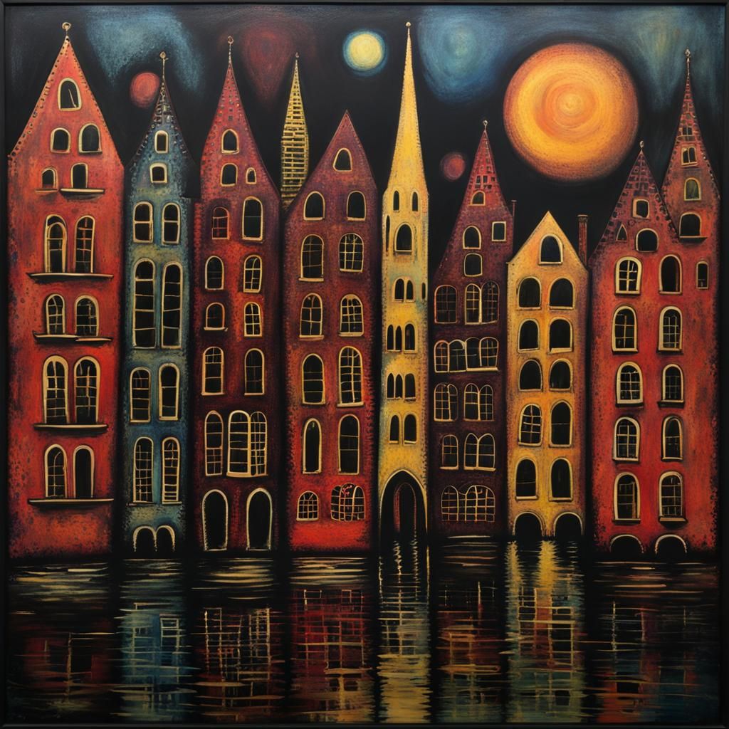 Sinister Speicherstadt: Encaustic Gel-Print in Burton Style