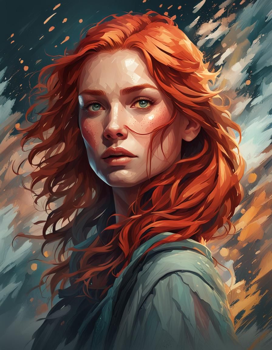Mysterious Redhead Portrait in Hyperdetailed Style
