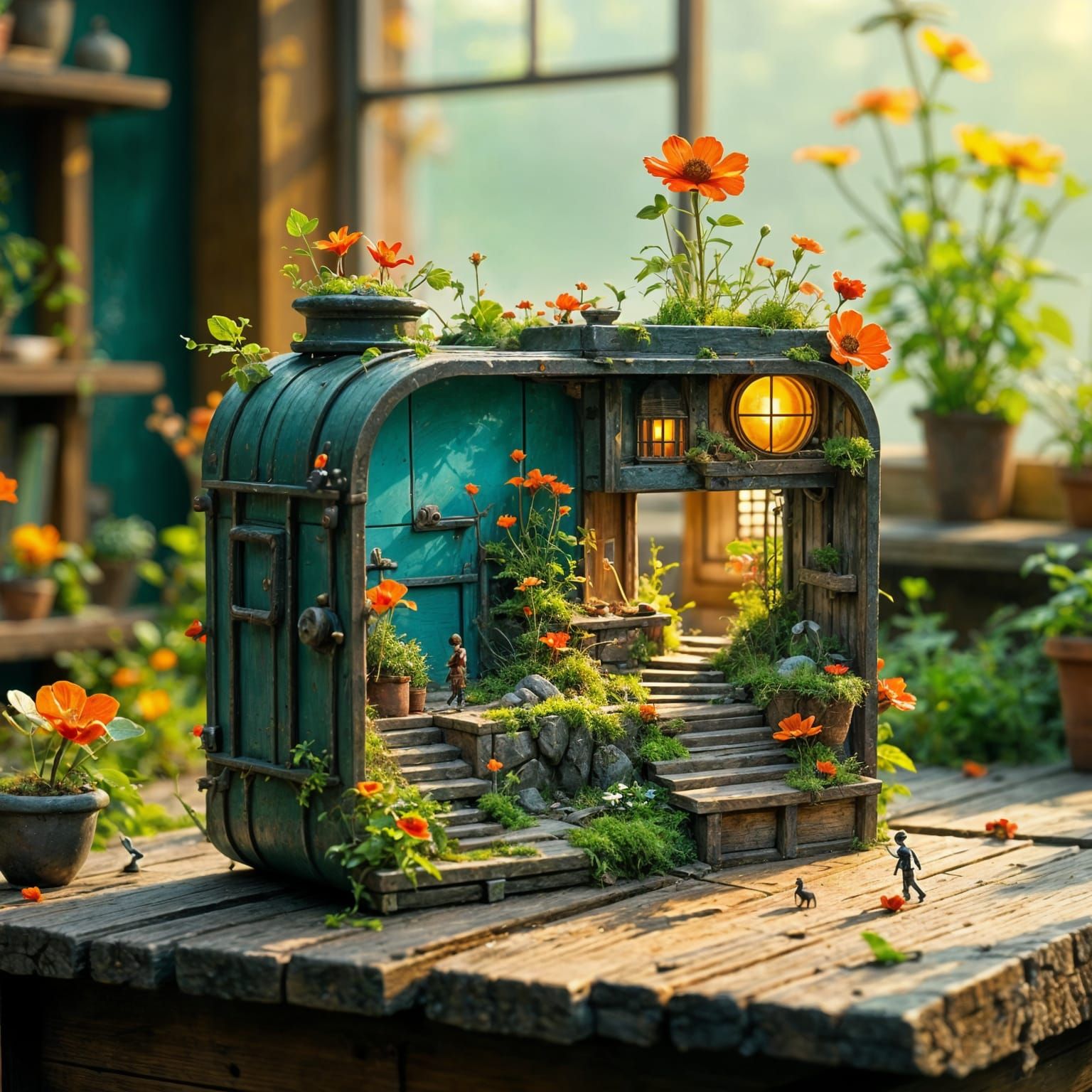 Miniature Garden Inside Vintage Camera: Detailed Matte Paint...