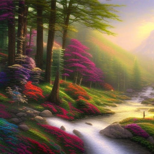 Ethereal Wilderness Scene in Kinkade Style