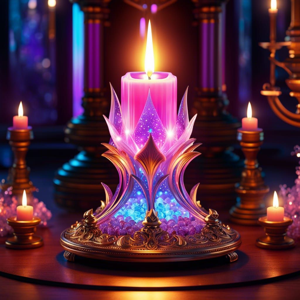 Magical Crystal Candle in Fairy Room, 8K 3D
