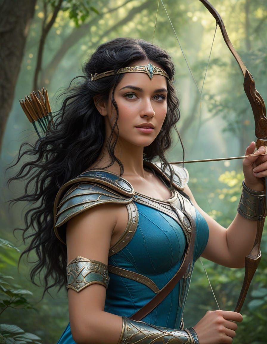 Mystical Amazonian Warrior in Ancient Greek Attire