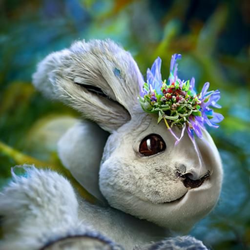 Rabbit's Floral Metamorphosis: A 3D Rendered Scene