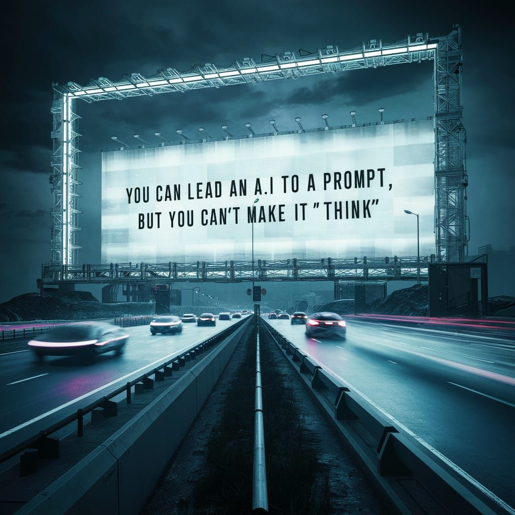 Futuristic Billboard on Info-Highway Displays AI Message