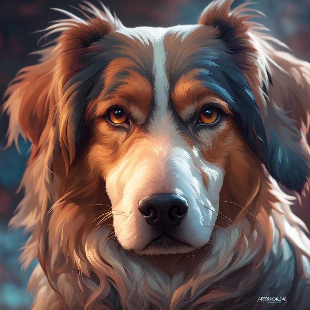 Sad Dog Portrait in Hyperdetailed Lighting