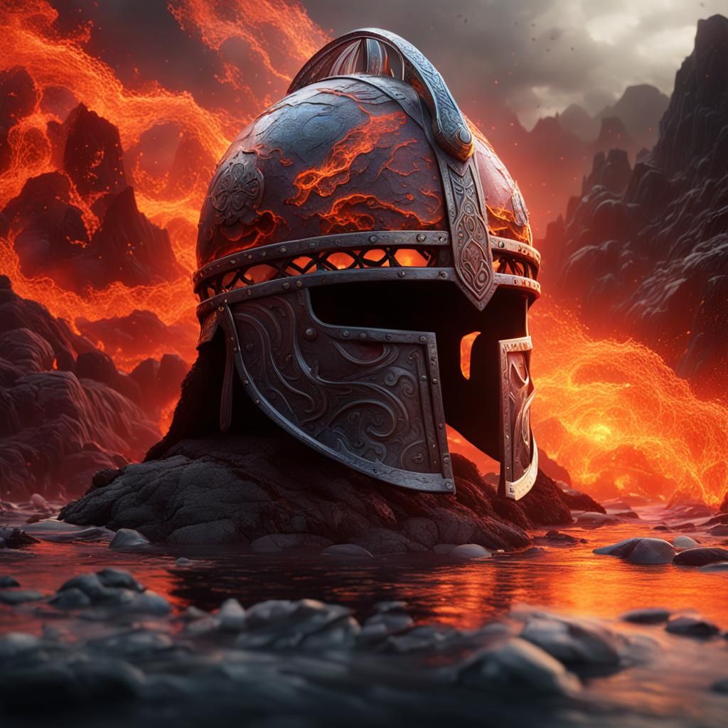 Magma Viking Helmet: Detailed Double Exposure Photography