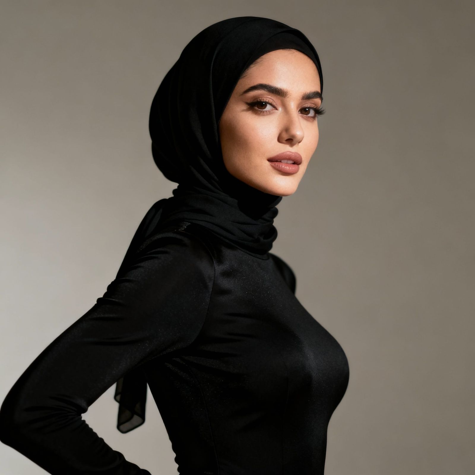 Elegant Hijabi Woman in Black Silhouette