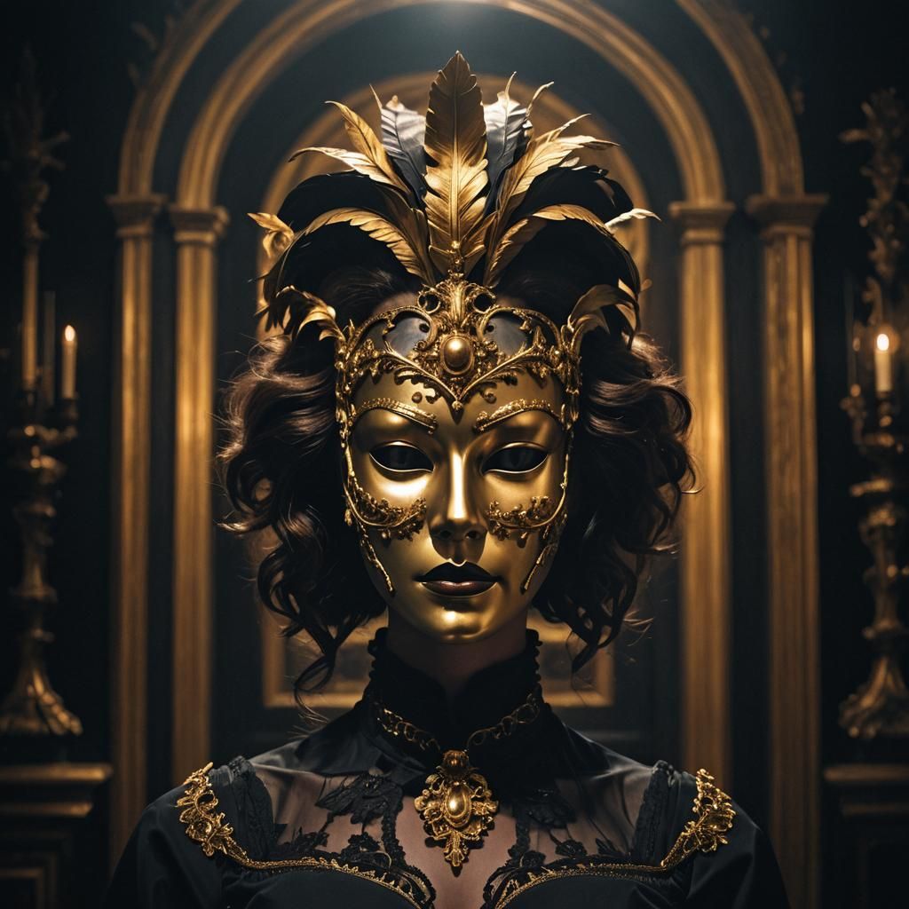Mannequin in Baroque Mask, Cinematic Portrait