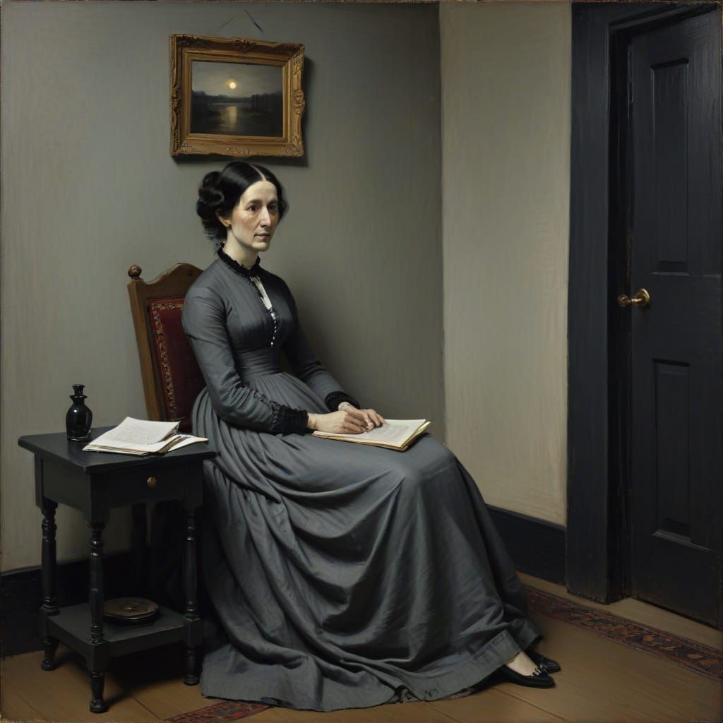 Post-Impressionist Portrait in Muted Grey and Black