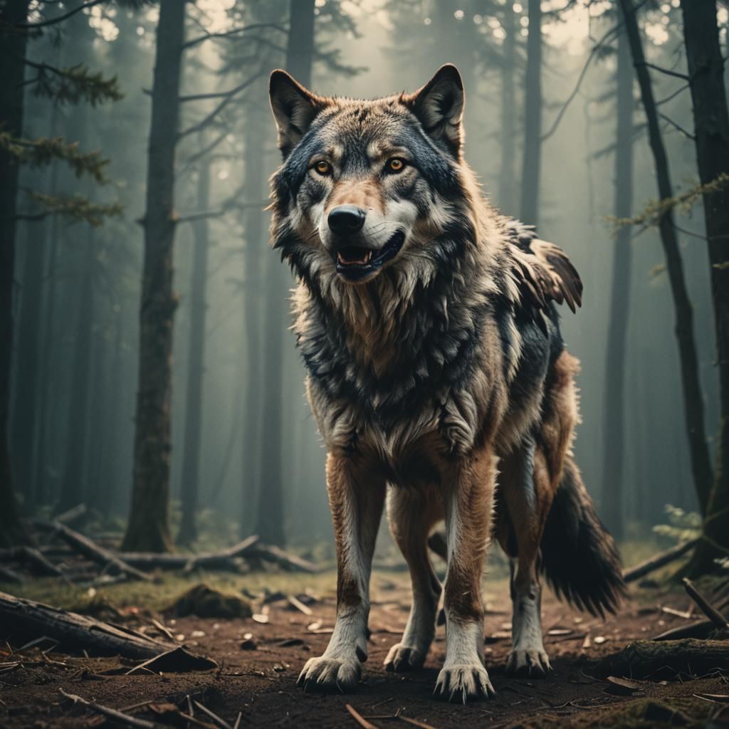 Dramatic Wolf Angel: Cinematic Film Still