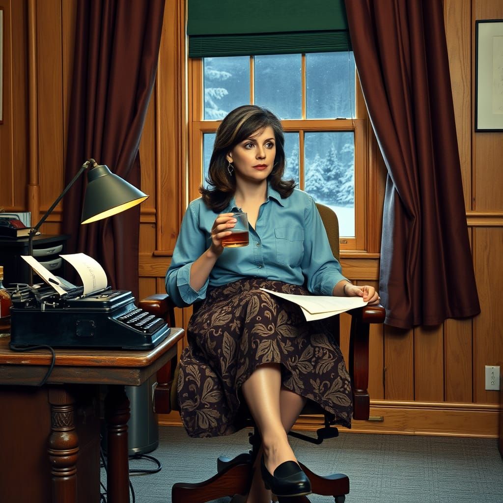 Brooding Woman in Film Noir Style Office