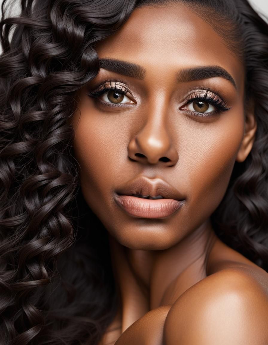 Beautiful Black Girl with Luxurious Hair in HDR