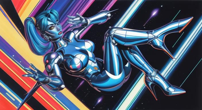 Cyberpunk Space Pilot in Chrome, Sorayama Style