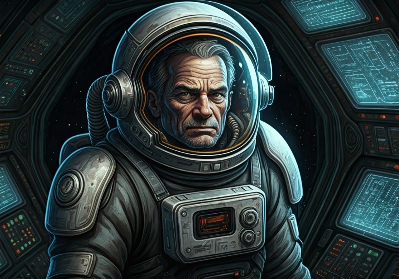 Astronaut in Space: Crayon Drawing in Basquiat Style