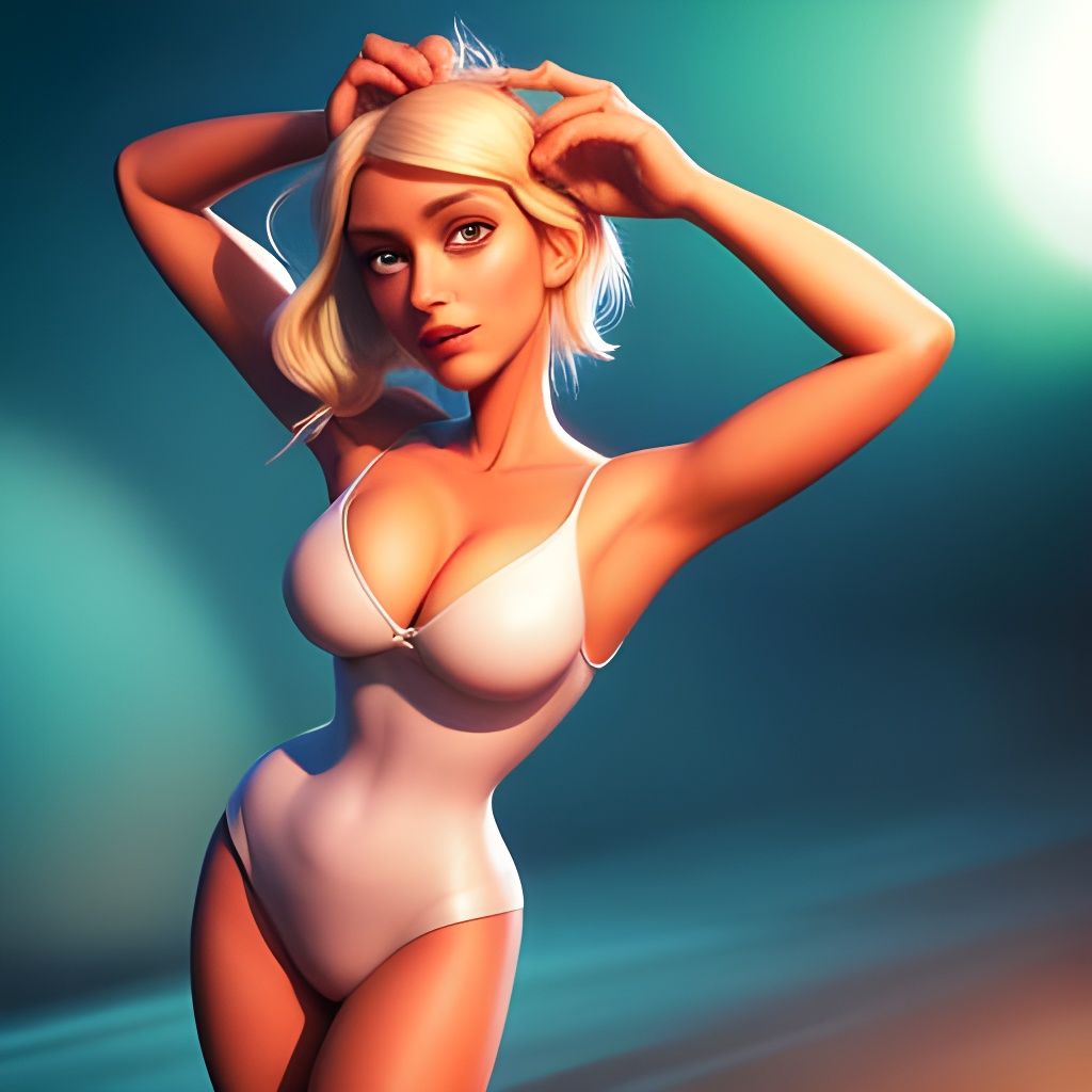 Smiling Woman in Swimsuit: Pixar-Style 3D Art