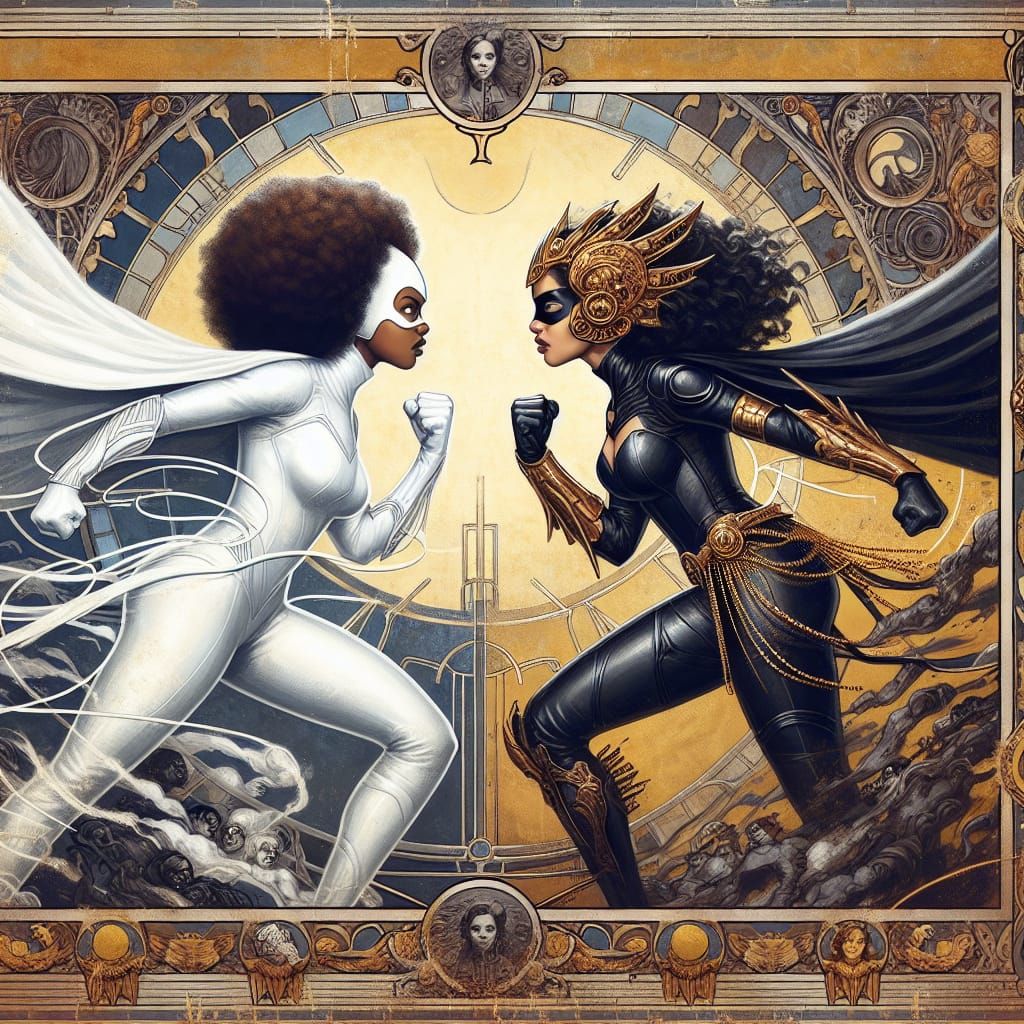Superheroines Face-Off in Expressionist Steampunk Style