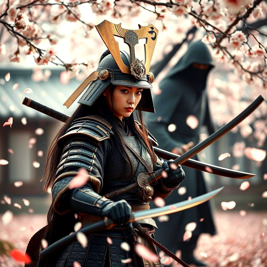 Samurai Girl vs Ninja in Photorealistic Film Still