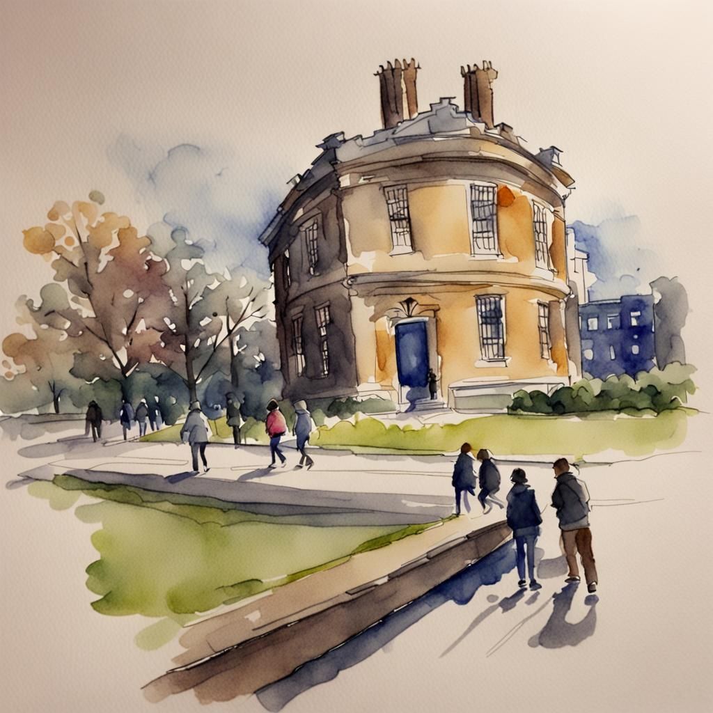 Cambridge Students in Watercolor Sketch Style