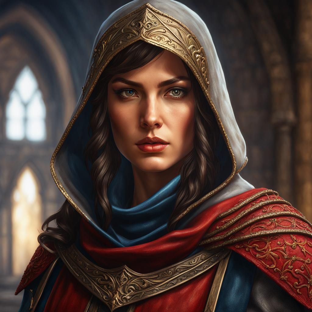 Medieval Female Assassin in Oil Painting Style