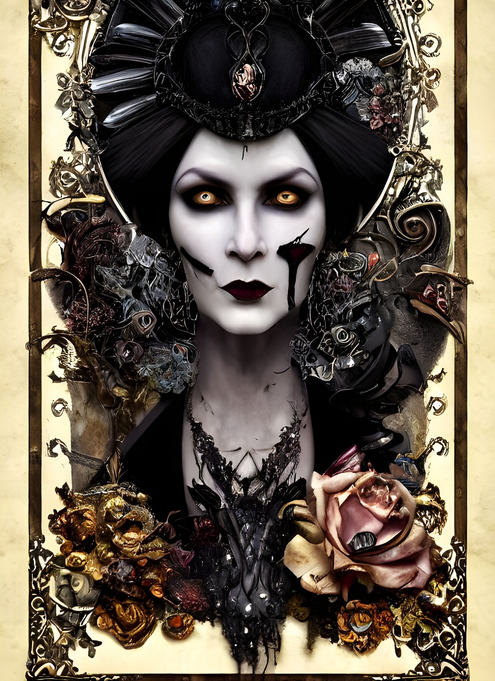 Dark Queen of Spades: Hyperrealistic Elegant Painting