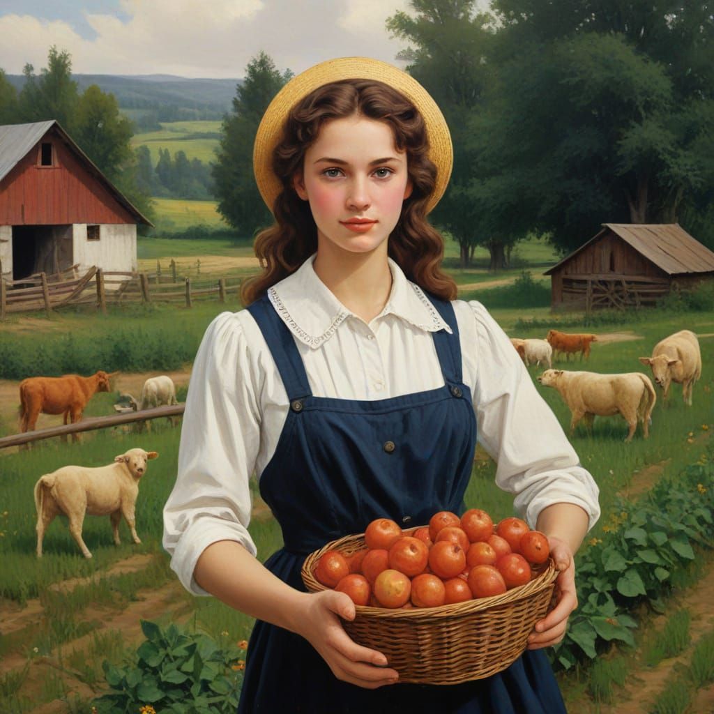 Soviet Farm Landscape in Bouguereau Oil Painting Style