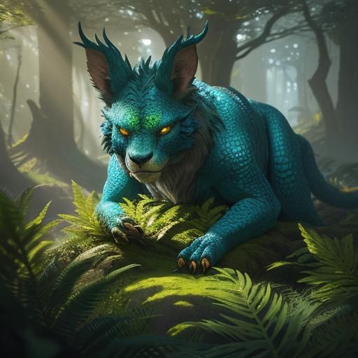 Colorful Forest Monster Hiding in Ferns: 3D Render