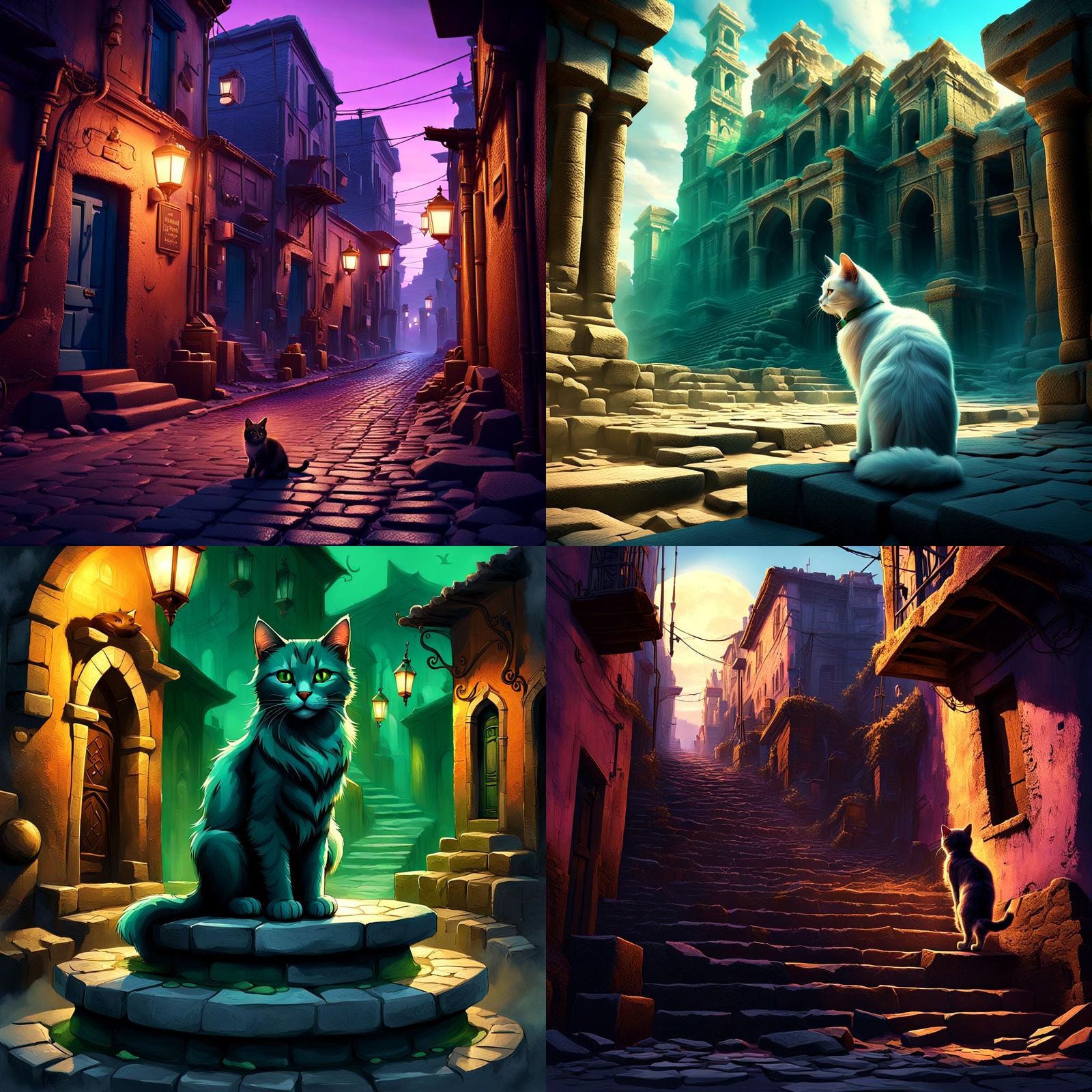 Kitten in Old City: Detailed Matte Painting