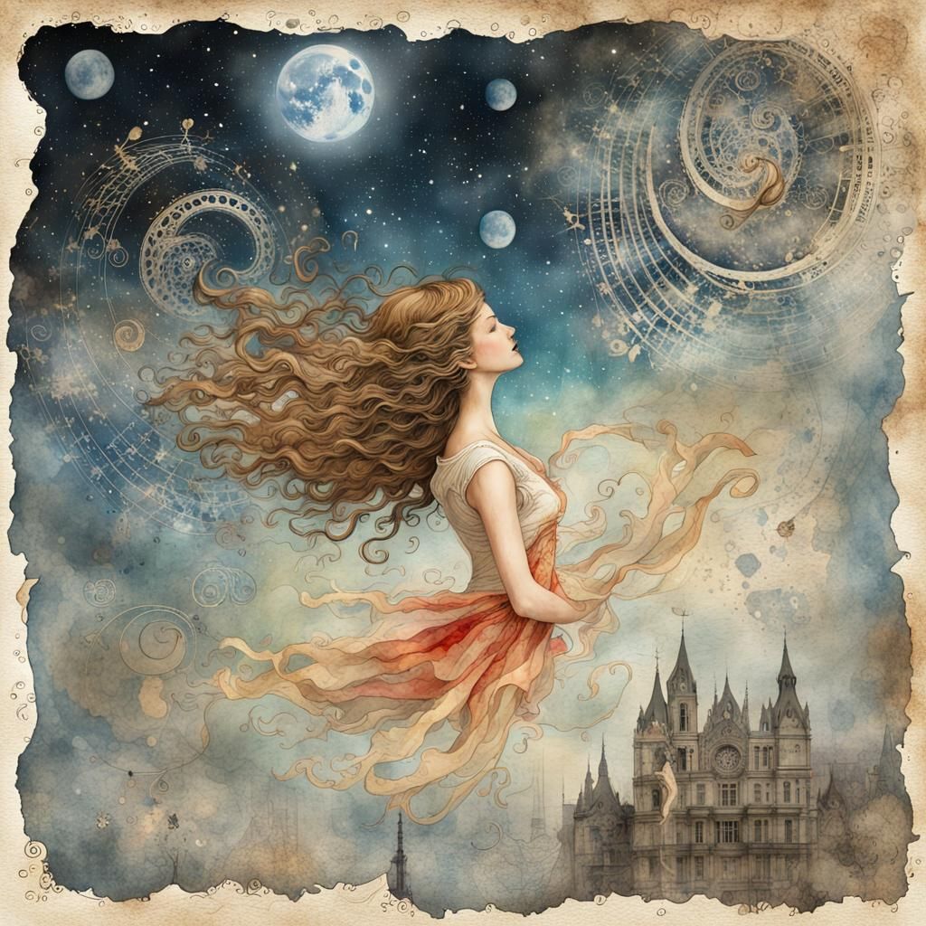 Whimsical Cosmic Collage in Watercolor Style